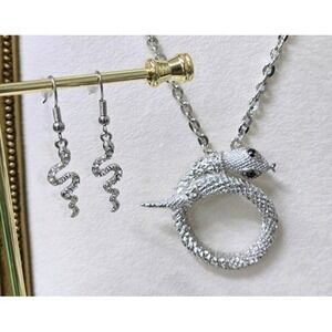 Serpent Snake Jewelry Set | Crystal Rhinestone Drop Earrings & necklace